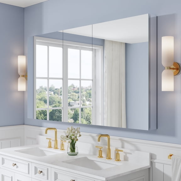 ANGELES HOME Bi-View Mirror Medicine Cabinet 64" x 36", Recessed/Surface Install, Aluminum Bathroom Cabinet with Storage Shelves