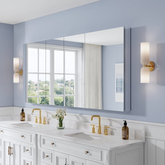 ANGELES HOME Large 80"x36" Bathroom Mirror Medicine Cabinet, Aluminum Body with Adjustable Glass Shelves, Recessed or Surface Mount