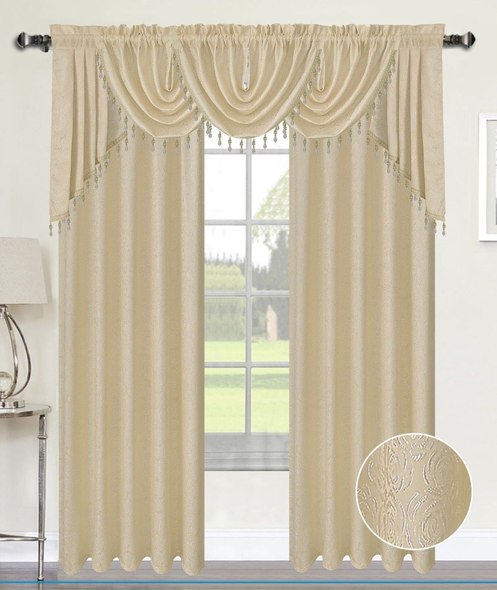 Luxury Home Textile Rustic Gray Damask Light Filtering Kitchen Curtains, 54 x 84 In (2 Panels)