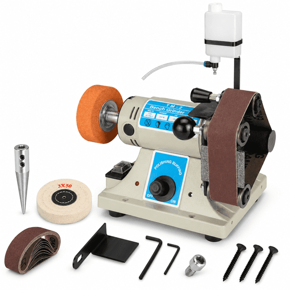 ANGELLOONG 110V Wet Mini Belt Sander, 350W 0-10000 RPM Bench Grinder with Water Cooling for Knife, Metal, Wood and Rock Polishing