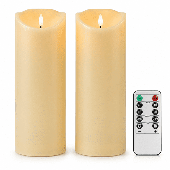 ANGELLOONG 4"X12" Waterproof Outdoor Flameless Candles with Remote and Timer, Battery Operated LED Pillar Candle for Lanterns, Plastic, 2-Pack