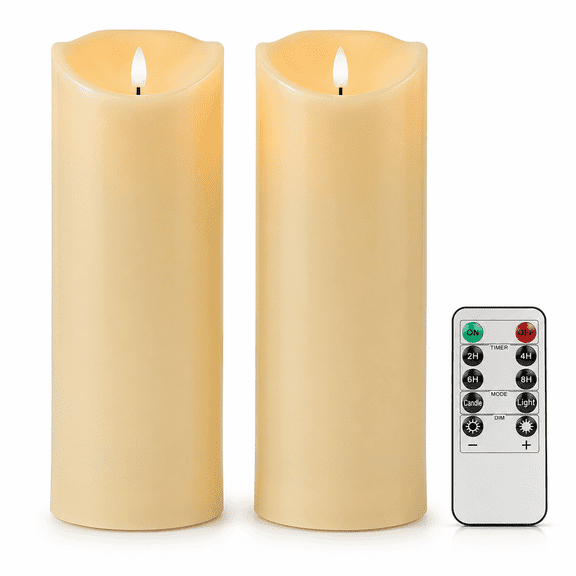 ANGELLOONG 4"X12" Waterproof Outdoor Flameless Candles with Remote and Timer, Battery Operated LED Pillar Candle for Lanterns, Plastic, 2-Pack