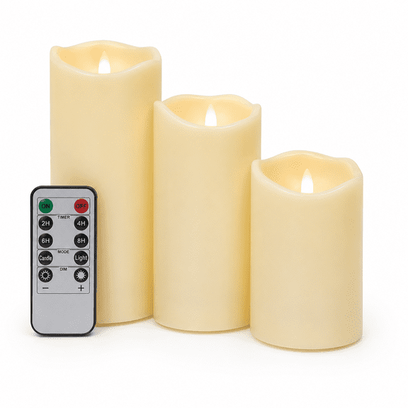 ANGELLOONG Flameless Pillar Candles with Remote Timer, Outdoor Waterproof Battery Operated Realistic LED Candles for Indoor Outdoor Home Decor, 3 Pack
