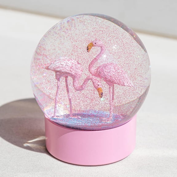 ANGELLOONG Pink Flamingo Snow Globe for Kids Girls, Originality 3D Flamingo Glitter Glass Snow Globes for Adults Women Christmas Valentines Home Decor, 100MM