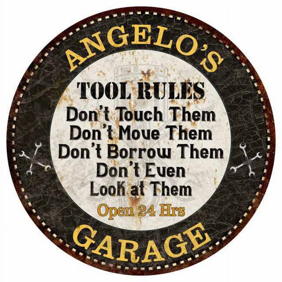 ANGELO'S Garage Rules 14" Round Metal Sign Garage Bar Wall Decor 100140013244