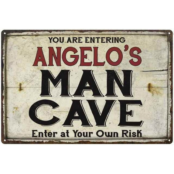 ANGELO'S Man Cave Sign Rustic 8 x 12 High Gloss Metal 208120035329