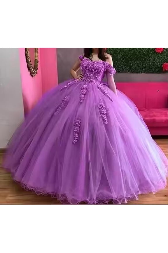 Sweetheart Ball Gown Quinceanera Dresses For 15 Party Fashion Applique Off-Shoulder Cinderella Birthday Gown lilac 6