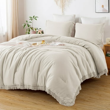 Andency Beige Comforter Sets Queen, 3 Pieces Soft Fluffy Cream Bedding Comforter Set for Queen Size Bed, All Season Lightweight Boho Tassel Down Alternative Bed Set