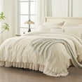 thumbnail image 1 of ANGENIA Queen Size Beige Comforter Set - 3 Pieces Soft Fluffy Ruffle Bedding Comforter Sets for Queen Bed, All Season Farmhouse Lightweight Microfiber Down Alternative Bed Set, 1 of 8
