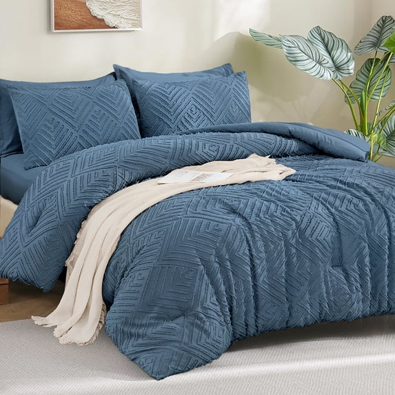ANGENIA California King Comforter Sets Ocean Blue - 7 Pieces Bed in a Bag Cal King Soft Fluffy Boho Bedding Comforter Sets, All Season Tufted Bed Set with Comforter, Sheets, Pillowcases & Shams