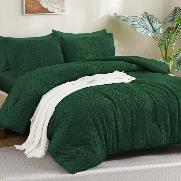 ANGENIA Full Size Bed in a Bag Dark Emerald Green - 7 Pieces Full Bedding Comforter Sets - Soft Lightweight Tufted Bed Set with Comforter, Sheets, Pillowcases & Shams