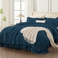 thumbnail image 1 of ANGENIA Full Size Comforter Sets Navy Blue, 3 Pieces Farmhouse Ruffle Comforter Sets Full, All Season Soft Fluffy Shabby Chic Bed Set(79"x90" Comforter & 2 Pillowcases), 1 of 7