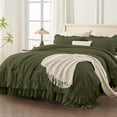 thumbnail image 1 of ANGENIA King Comforter Sets Olive Green, 3 Pieces Farmhouse Shabby Chic Ruffle Comforter Set, All Season Lightweight Soft Fluffy Microfiber Bed Set, 1 of 7