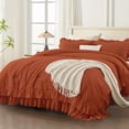 thumbnail image 1 of ANGENIA King Size Comforter Sets Burnt Orange, 3 Pieces Shabby Chic Farmhouse Ruffle Bedding Sets, Soft Lightweight Fluffy Microfiber Fall Bet Set for All Season(104"x90" Comforter & 2 Pillowcases), 1 of 7