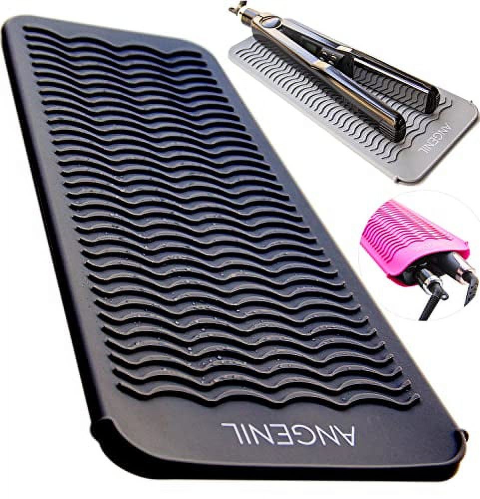 ANGENIL Silicone Heat Resistant Travel Mat Pouch for Titanium Ceramic Flat Iron, Hair Straightener Professional and Curler 2 in 1, Curling Wand, Crimper Hair Iron Tools, Food Grade Silicone, Black