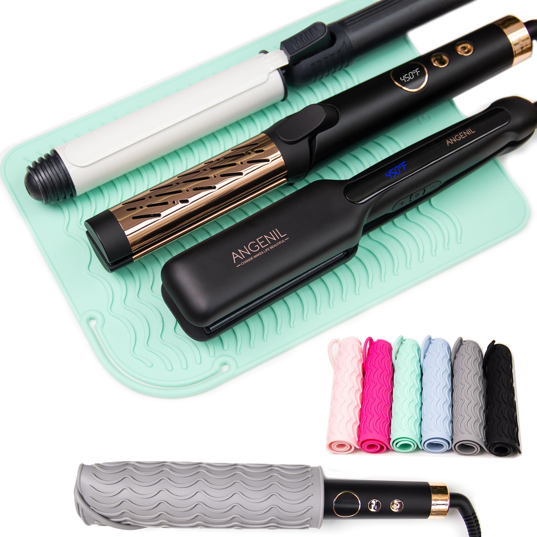 ANGENIL Travel Flat Iron Hair Straightener With Large Silicone Heat Mat