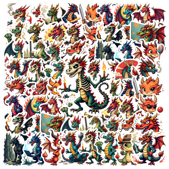 ANGFENG Waterproof Stickers Dragon Vinyl Stickers Colorful Stickers Fantasy Stickers for Notebooks Laptops Suitcases