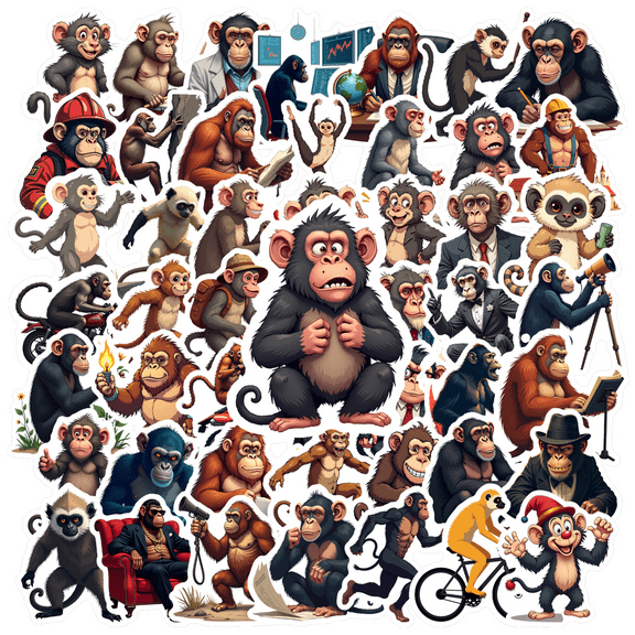 ANGFENG Waterproof Vinyl Monkey Stickers Humorous Cartoon Stickers for Notebooks Laptops Suitcases