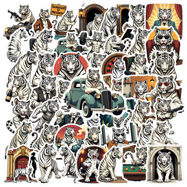 ANGFENG Waterproof Vinyl Stickers Tiger Cartoon Style Stickers Decorative Stickers for Notebooks Laptops Suitcases