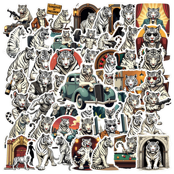 ANGFENG Waterproof Vinyl Stickers Tiger Cartoon Style Stickers Decorative Stickers for Notebooks Laptops Suitcases