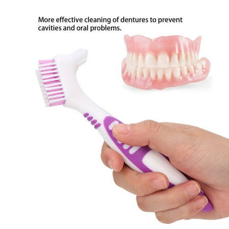ANGGREK Denture Toothbrush,Denture Cleaning Brush,2pcs Denture Cleaning Brush Oral Care Double-Sided Toothbrush Removes Plaque