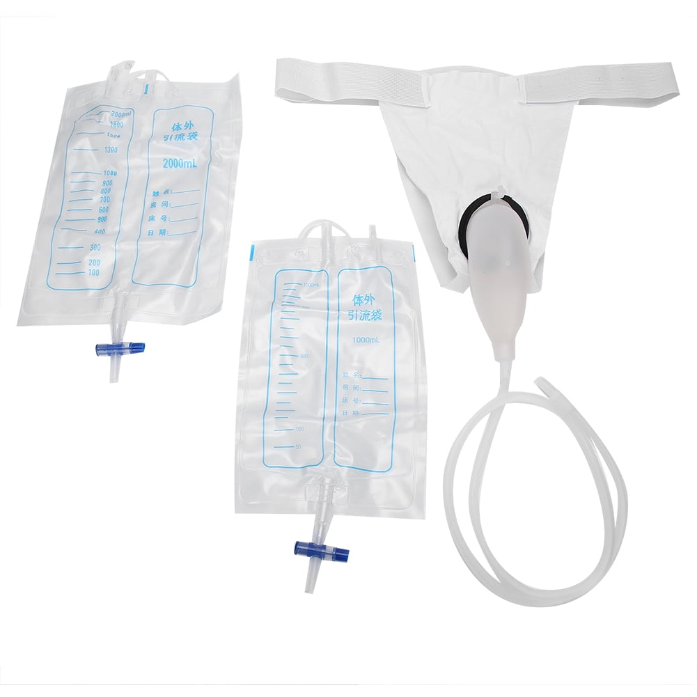 ANGGREK Urine Collector Bag, Wearable Incontinence Pants with 2 Urine Catheter Bags, Reusable Silicone Urinal for Elderly Bedridden Patients Male Urine Collection Bag for Men