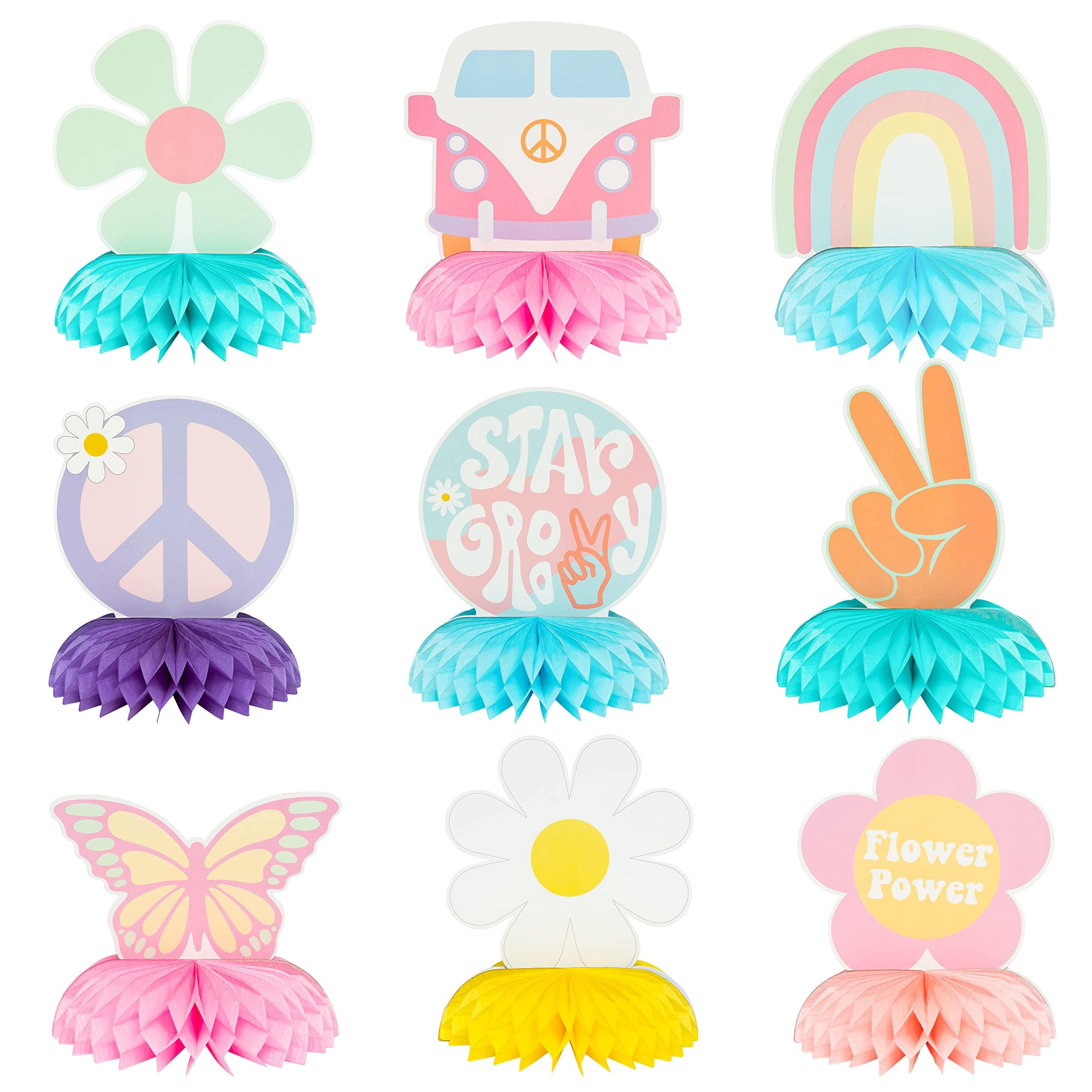 Déco De Table Hippie Boho - 9 Centres De Table Honeycomb Tie Dye | Thème Années 60-70