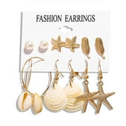 ANGREANE Clearance Sale Vintage Elegant Metal Earrings Seashells Star Conch Set Ladies Jewelry Earrings for Women Sterling Silver Set Red White and Blue Earrings Earrings for Girls 8-12
