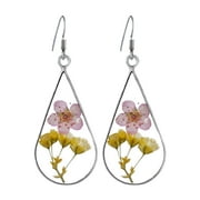 ANGREANE Hand Dropped Glue Resin Dried Flower Earrings Double Sided Water Drop Dried Flower Earrings Douyin Natural Dried Flower Handmade Ornaments Beauty Red White and Blue Earrings