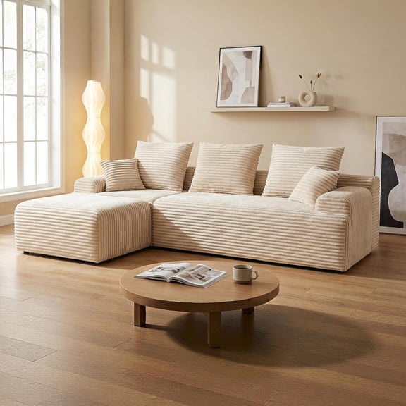 ANHDAH 106" Modular Cloud Sofa & Couches, 3-Seater L-Shape Sectional with Chaise, Corduroy Fabric, No Assembly Required