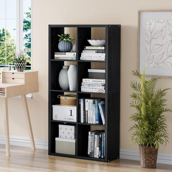 ANHDAH 8-Cube Storage Organizer, Thick Edges Bookshelf Multipurpose Display Shelves, Black