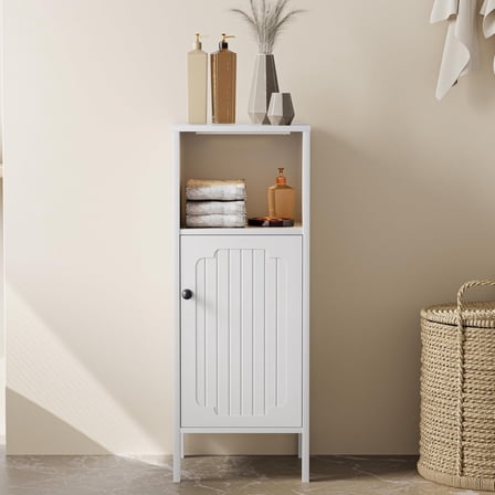 ANHDAH Bathroom Cabinet with Light & Door, Wood Storage Organizer with Open Shelf for Hallway, Living Room