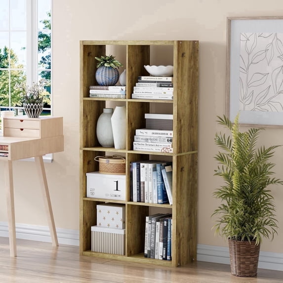 Anhdah 8 Cube Storage Organizer Bookshelf, Brown Wooden Bookcase Storage Shelf, Sturdy 8-Cube Organizer for Living Room, Bedroom, Home Office, Easy Assembly