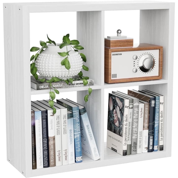 Anhdah 4 Cube Storage Organizer Bookshelf, White Wooden Bookcase Storage Shelf, Sturdy 4-Cube Organizer for Living Room, Bedroom, Home Office, Easy Assembly