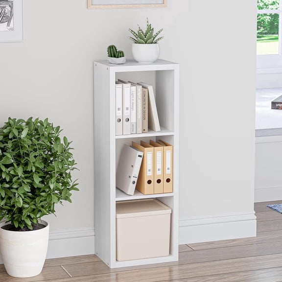 ANHDAH 3-Cube Bookcase & Storage Organizer, Thick Edges Bookshelf Multipurpose Display Shelves for Home Office, White