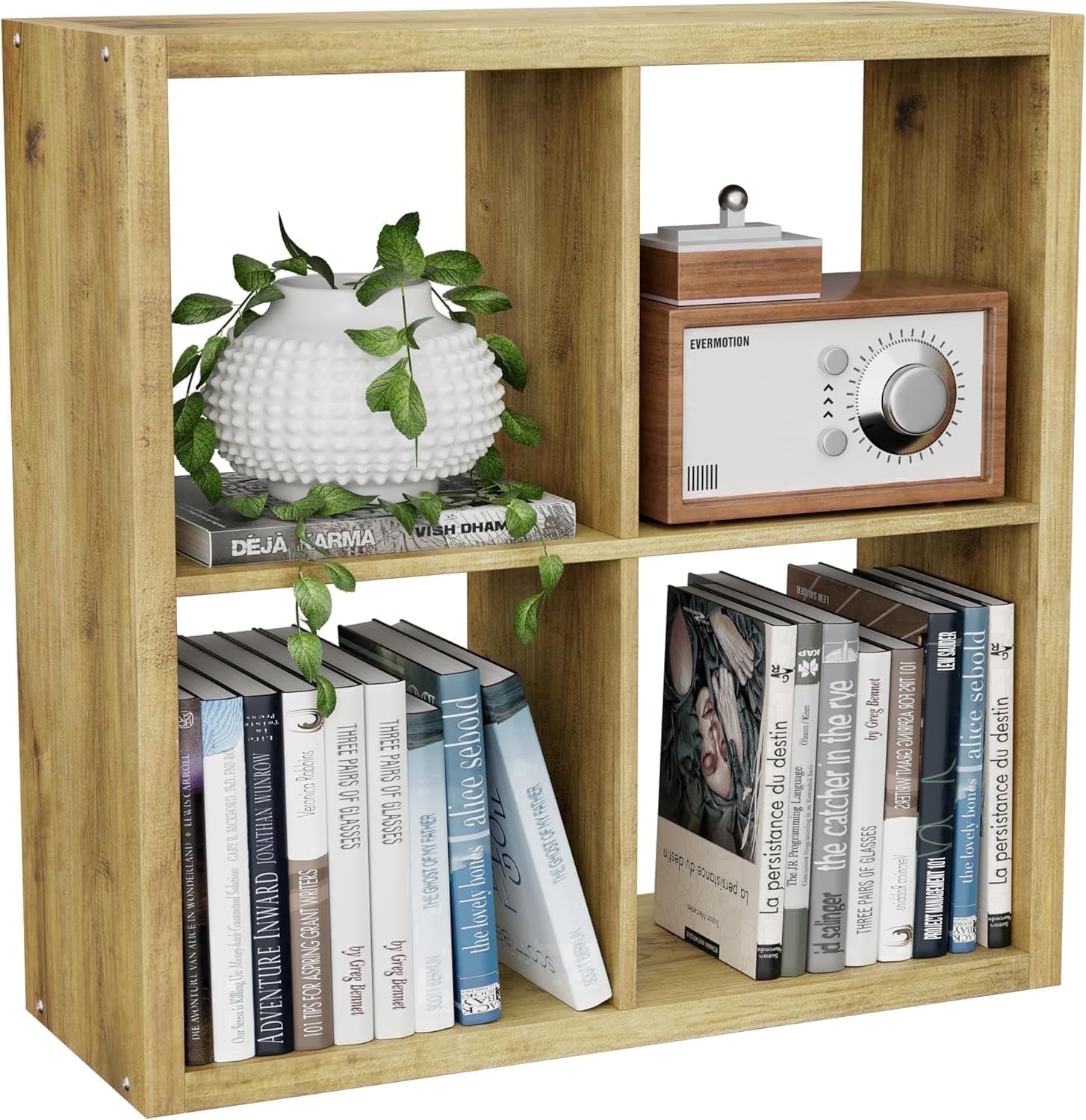 Anhdah 4 Cube Storage Organizer Bookshelf, Brown Wooden Bookcase Storage Shelf, Sturdy 4-Cube Organizer for Living Room, Bedroom, Home Office, Easy Assembly