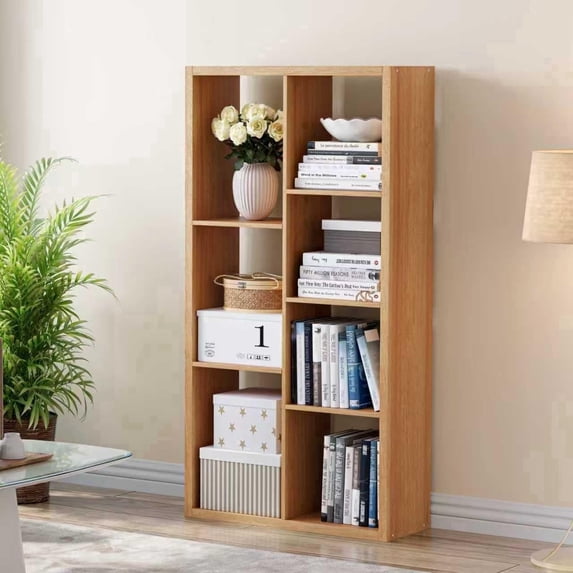 Anhdah 7 Cube Storage Organizer Bookshelf, Natural-Oak Wooden Bookcase Storage Shelf, Sturdy 7-Cube Organizer for Living Room, Bedroom, Home Office, Easy Assembly
