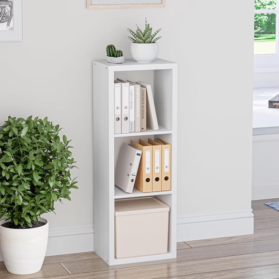 ANHDAH 3-Cube Bookcase & Storage Organizer, Thick Edges Bookshelf Multipurpose Display Shelves for Home Office, White