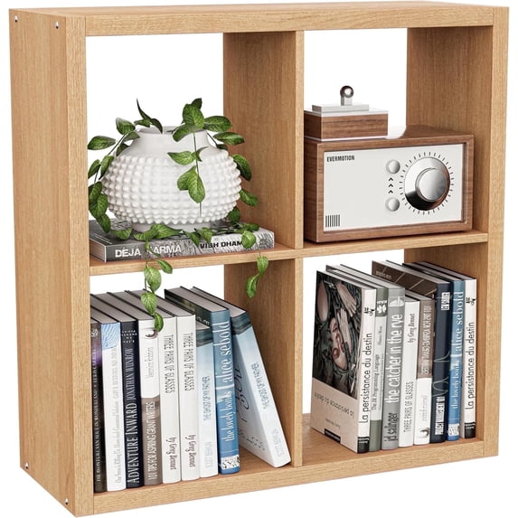 Anhdah 4 Cube Storage Organizer Bookshelf, Natural-Oak Wooden Bookcase Storage Shelf, Sturdy 4-Cube Organizer for Living Room, Bedroom, Home Office, Easy Assembly