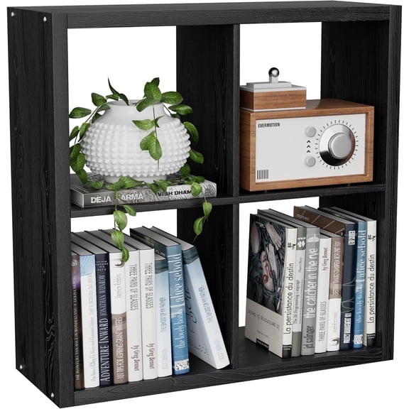 ANHDAH 4-Cube Bookcase & Storage Organizer, Thick Edges Bookshelf Multipurpose Display Shelves for Home Office, Black