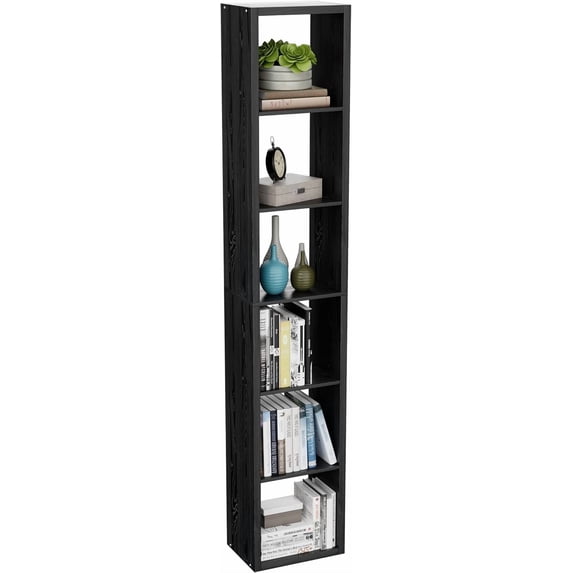 ANHDAH 6-Cube Bookcase & Storage Organizer, Thick Edges Bookshelf Multipurpose Display Shelves for Home Office, Black