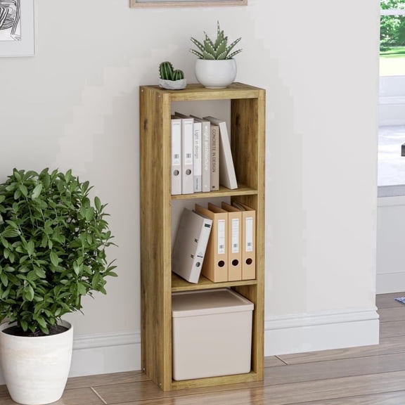 Anhdah 3 Cube Storage Organizer Bookshelf, Brown Wooden Bookcase Storage Shelf, Sturdy 3-Cube Organizer for Living Room, Bedroom, Home Office, Easy Assembly