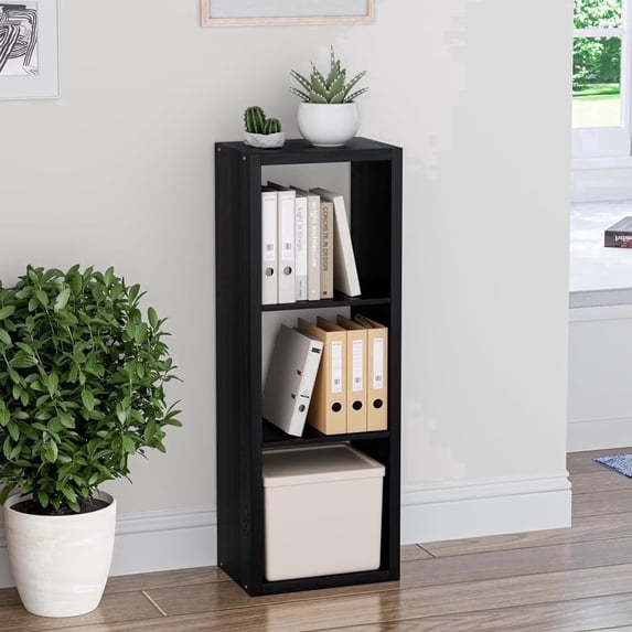 Anhdah 3 Cube Storage Organizer Bookshelf, Black Wooden Bookcase Storage Shelf, Sturdy 3-Cube Organizer for Living Room, Bedroom, Home Office, Easy Assembly