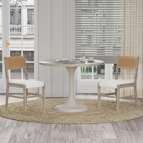 ANHDAH Farmhouse Dining Chairs with Cane Back & Fabric Seat. Set of 2 Modern Accent Side Chairs for Kitchen, Dining Room or Living Room.