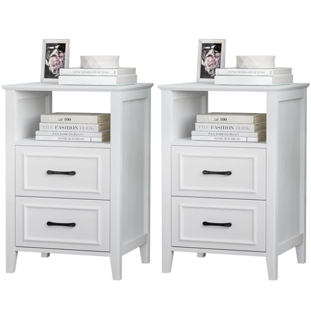 ANHDAH Nightstand Set of 2, Modern End Table with 2 Drawers and Open Shelf, 23.6 Inch High Bedside Table with Storage