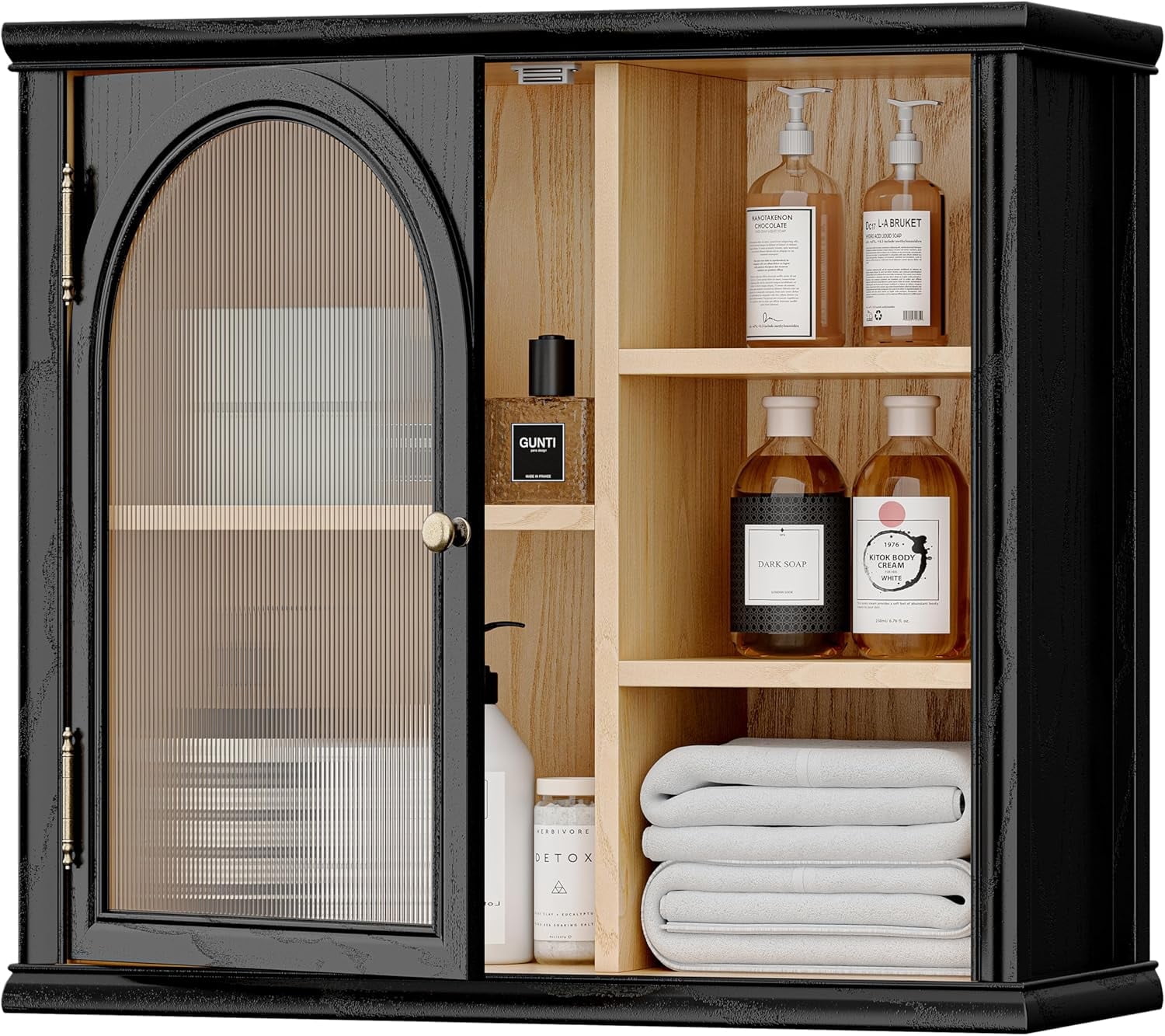 ANHDAH Bathroom Wall Cabinet Over Toilet with 2-Door & Adjustable Shelf, Solid Wood Medicine Cabinet for Kitchen Living Room, Black