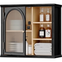 ANHDAH Bathroom Wall Cabinet Over Toilet with 2-Door & Adjustable Shelf, Solid Wood Medicine Cabinet for Kitchen Living Room, Black