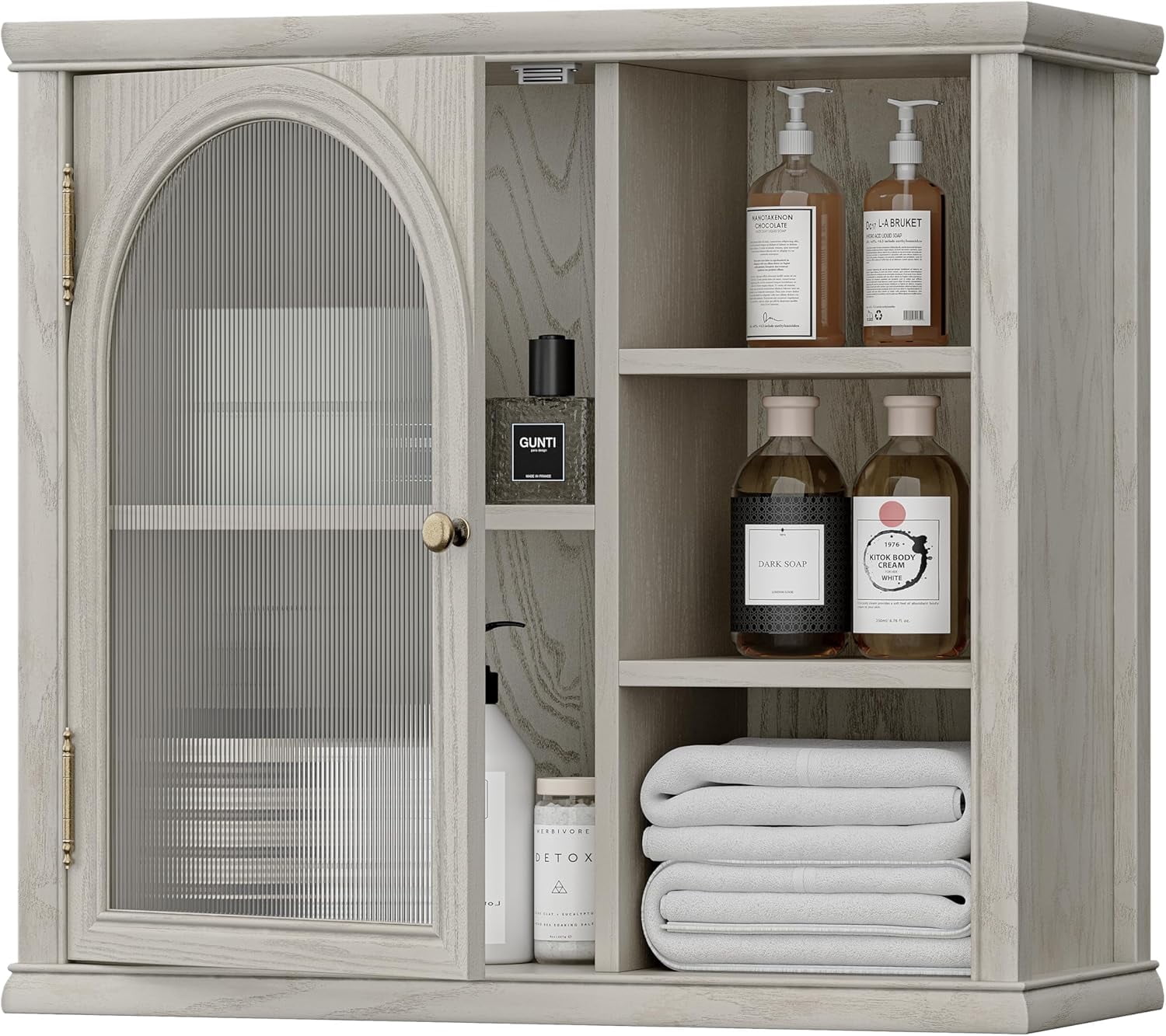 ANHDAH Bathroom Wall Cabinet Over Toilet with 2-Door & Adjustable Shelf, Solid Wood Medicine Cabinet for Kitchen Living Room, Gray
