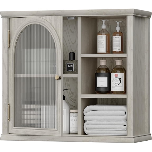 ANHDAH Bathroom Wall Cabinet Over Toilet with 2-Door & Adjustable Shelf, Solid Wood Medicine Cabinet for Kitchen Living Room, Gray