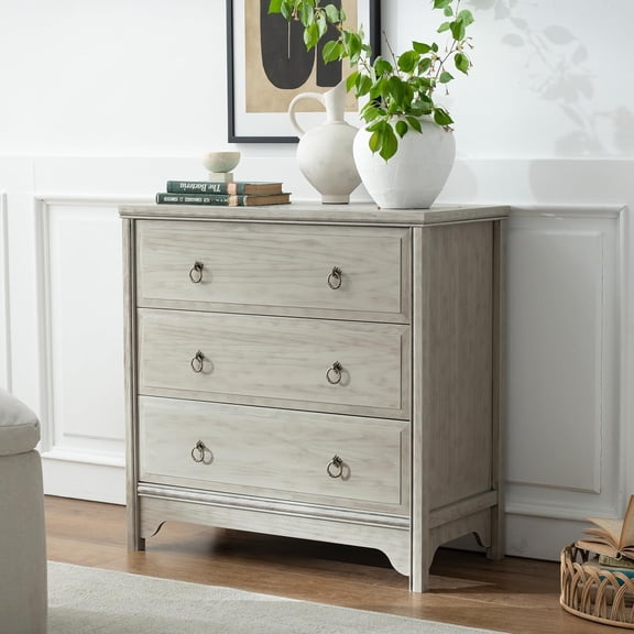 ANHDAH Storage Dresser Chest for Bedroom, 3 Wood Drawer Dresser for Clothes, Gray